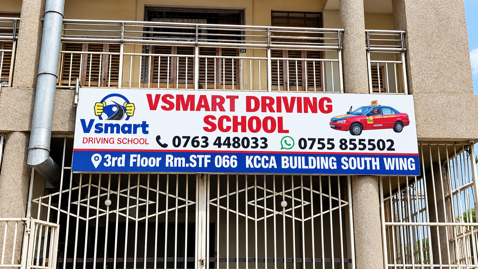 VSMART Driving School signage at Wandegeya